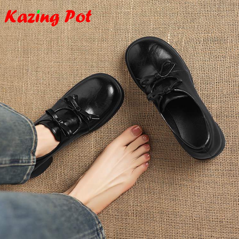 Oxford Lace Up Women - Krazing Pot Microfiber Round Toe Thick