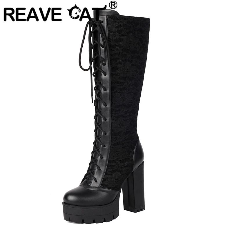 High Knee Heel Boots - REAVE CAT 2025 Lace Women Knee
