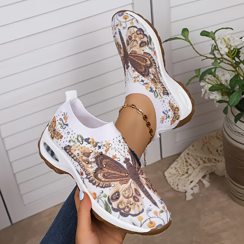Mesh Sneaker Women - Women's Butterfly Rhinestone Sneakers Breathable Mesh