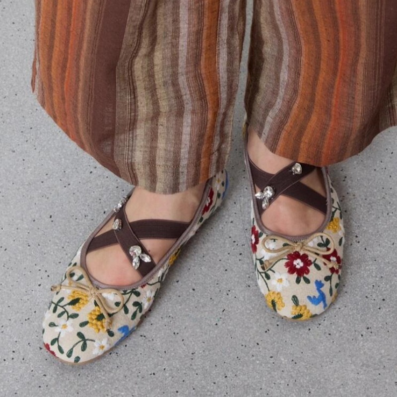 Embroidery Flower Ballet Flats - Women Shoes Brands ulasan dan harga