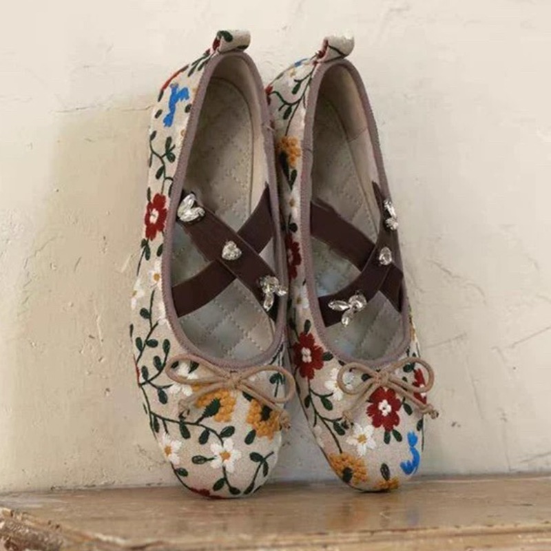 Embroidery Flower Ballet Flats - Women Shoes Brands ulasan dan harga
