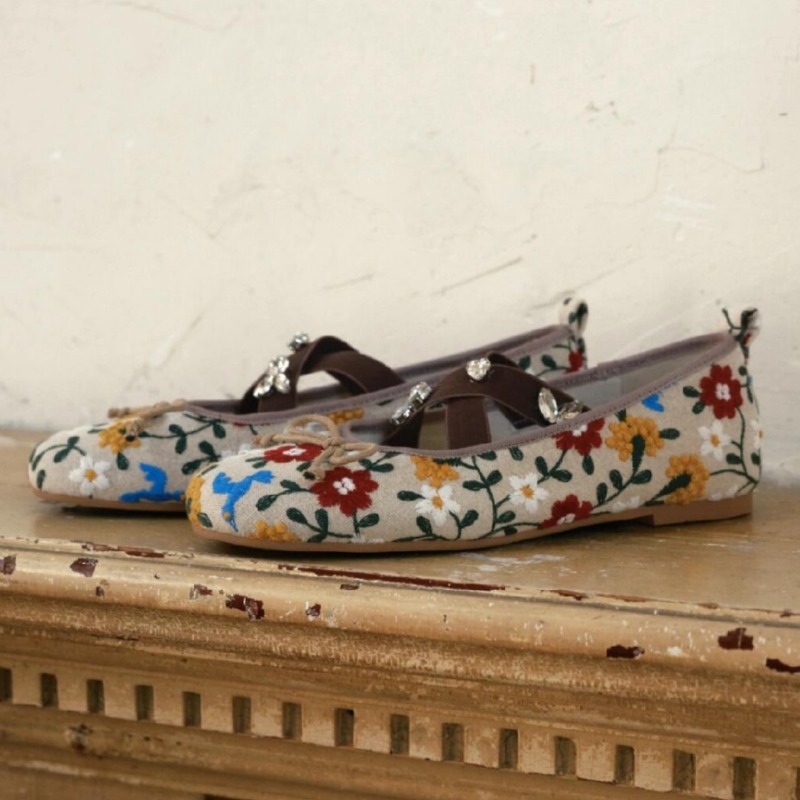 Embroidery Flower Ballet Flats - Women Shoes Brands ulasan dan harga