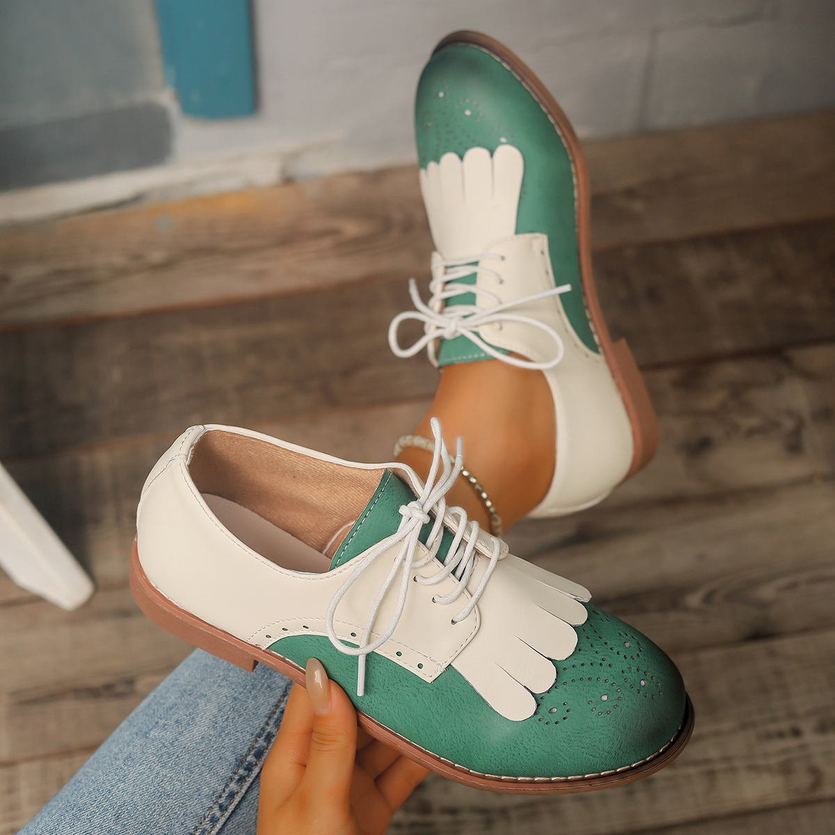 Red Green Color Mixed Brogue S - Oxford Lace Up Women ulasan dan harga