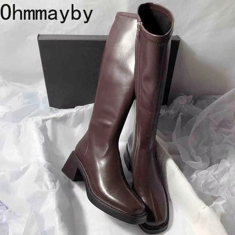 Vintage Thick Heel Women Knee  - High Knee Heel Boots ulasan dan harga