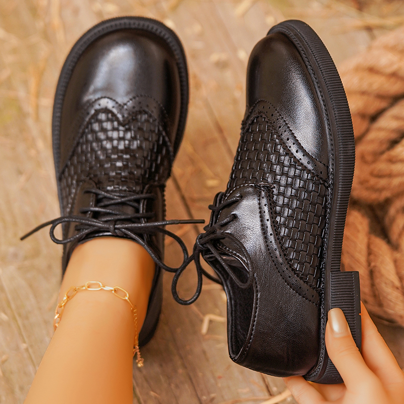 Fashion Woven Low Heel Pu Leat - Oxford Lace Up Women ulasan dan harga