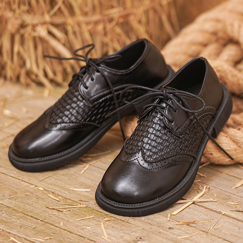 Fashion Woven Low Heel Pu Leat - Oxford Lace Up Women ulasan dan harga