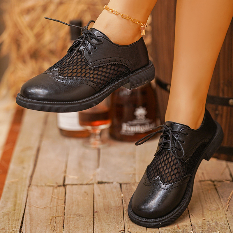 Fashion Woven Low Heel Pu Leat - Oxford Lace Up Women ulasan dan harga