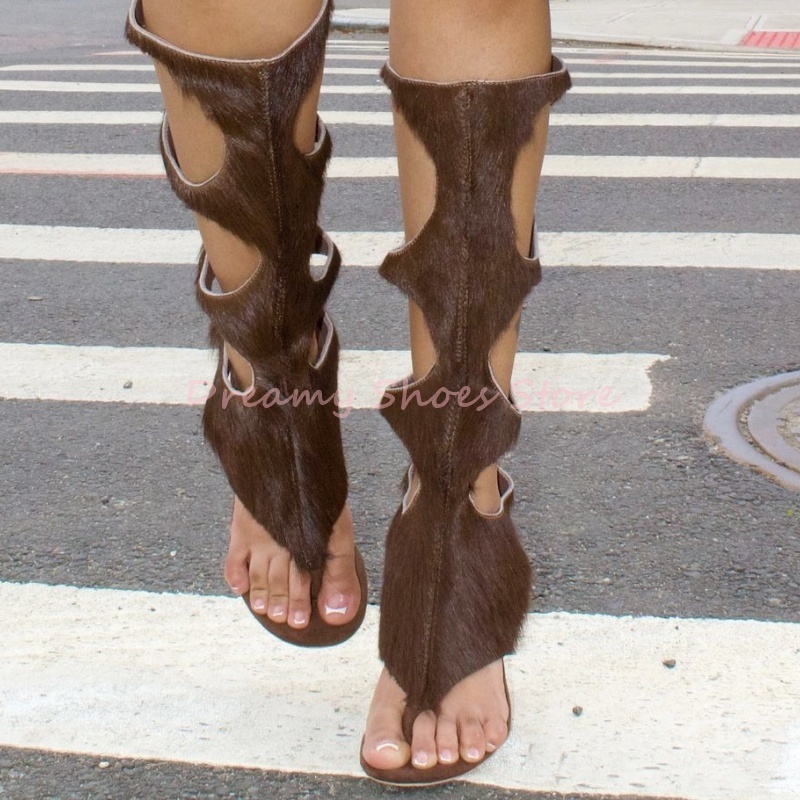 Zebra Print Faux Horsehair Rou - High Knee Heel Boots ulasan dan harga