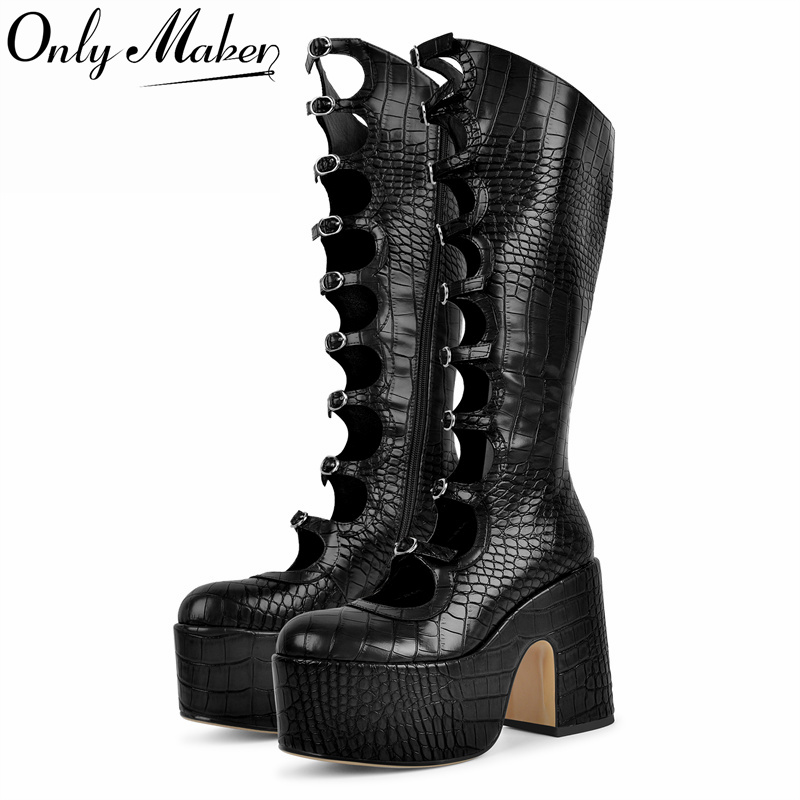 Onlymaker Women Round Toe Plat - High Knee Heel Boots ulasan dan harga