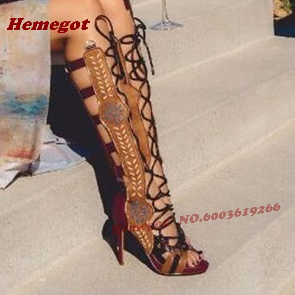 Bohemian Embroidered Gladiator - High Knee Heel Boots ulasan dan harga