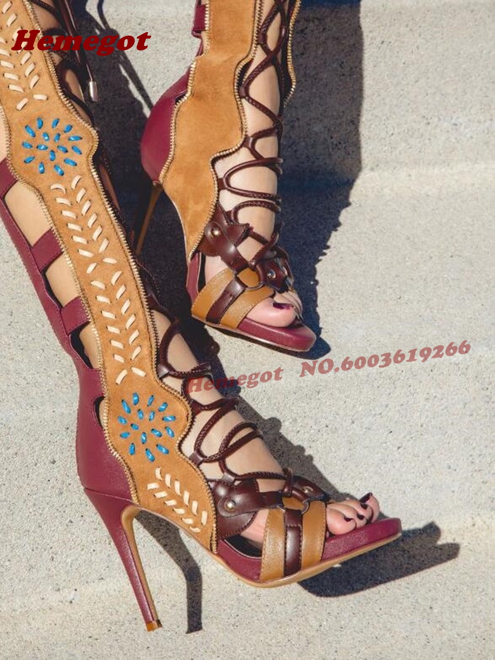 Bohemian Embroidered Gladiator - High Knee Heel Boots ulasan dan harga